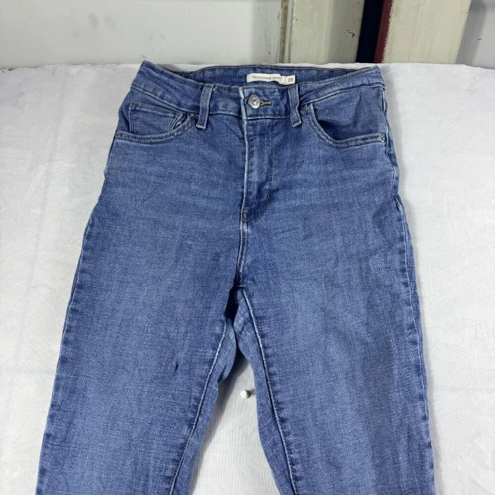 Y2K Levi's Skinny‎ Jeans Womens Blue Denim 721 High Rise 5-Pocket Comfort 28x28 - Picture 3 of 16